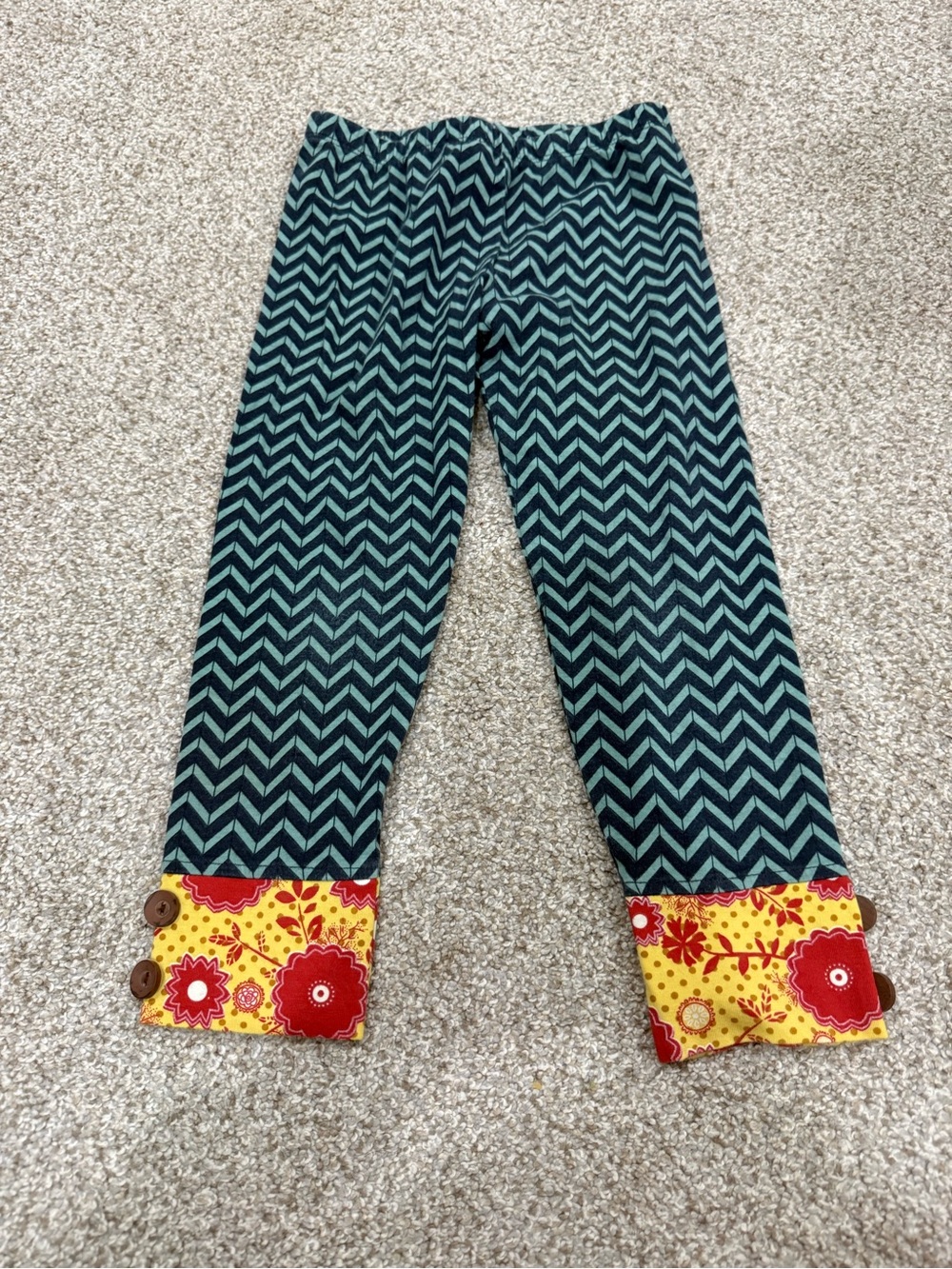 Mustard Pie Teal Chevron Leggings with Yellow Floral Cuffs